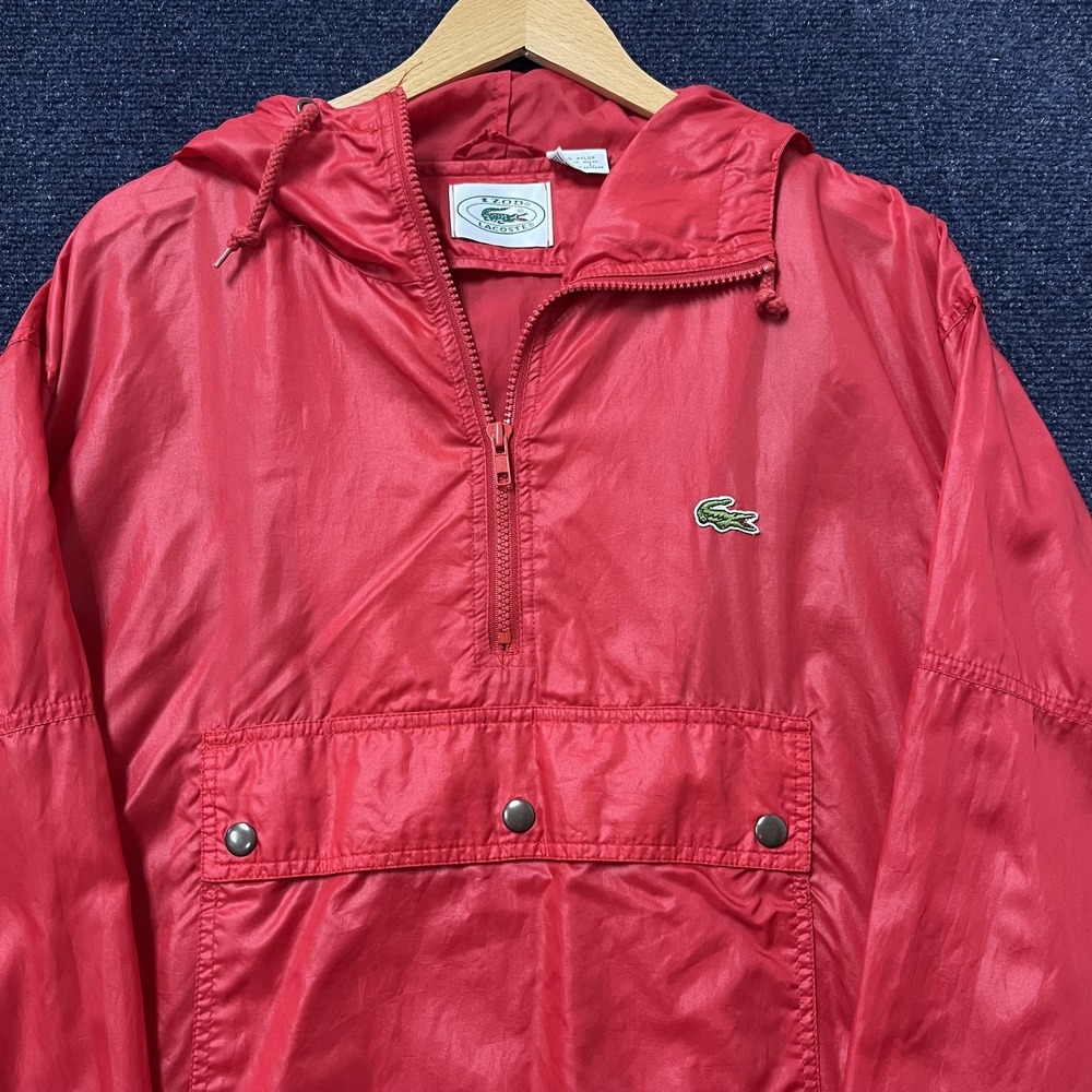 Vintage Izod Lacoste Jacket Mens Large Red Nylon Hooded‎ 1/4 Zip Windbreaker